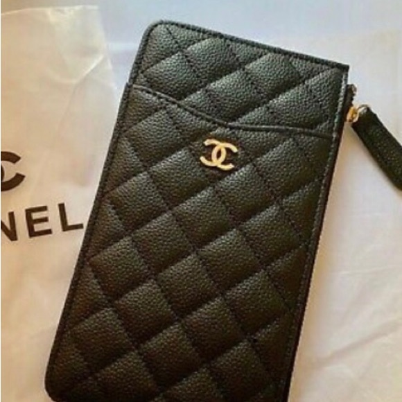 CHANEL Handbags - CHANEL Caviar Classic Flat Wallet Pouch Black | Quilted Seam Signature Logo NEW